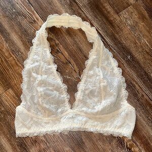 Free People Cream Lace Halter Bra